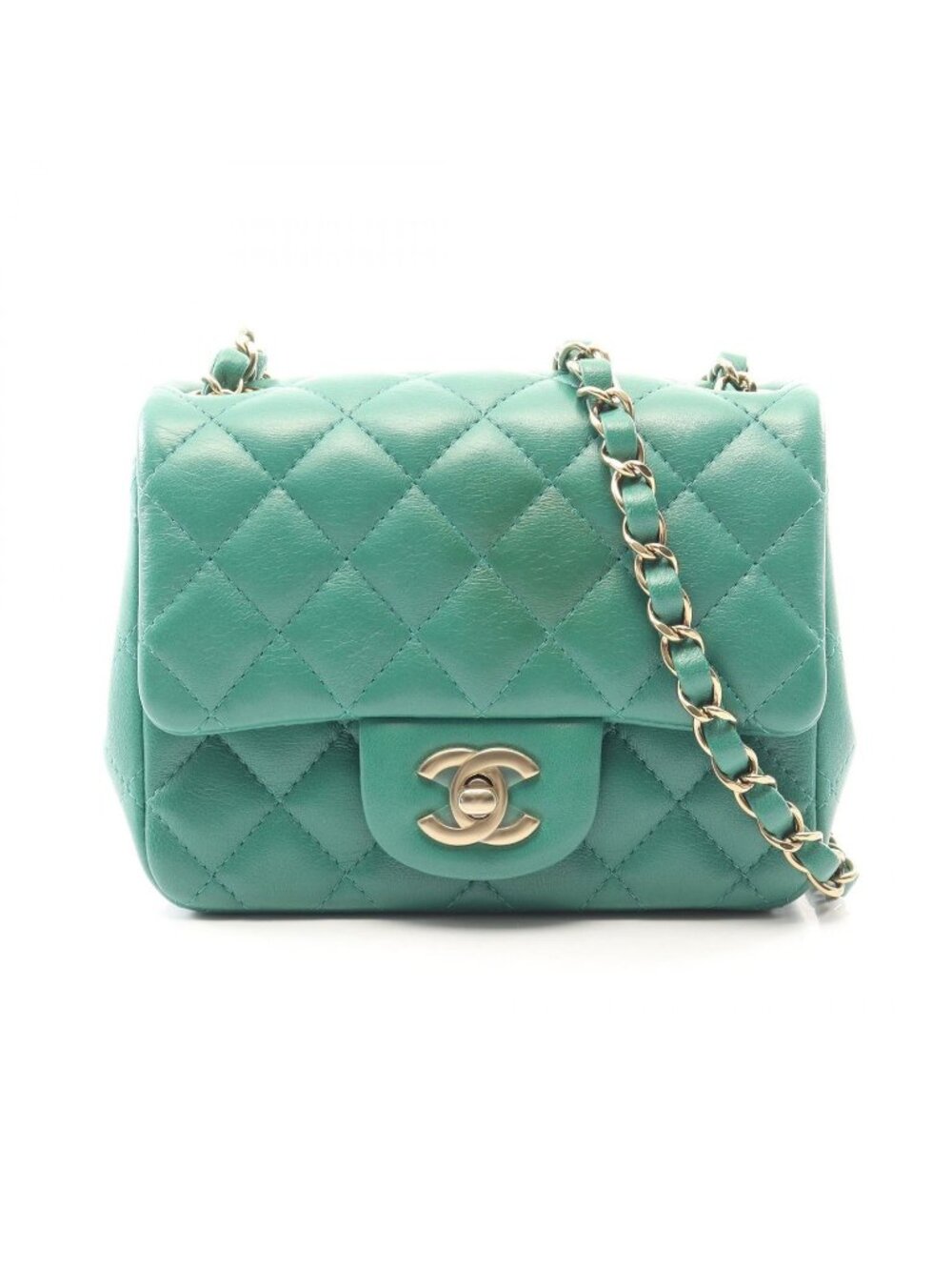Chanel Shoulder Bag Mini Quilted Green Lambskin Chain